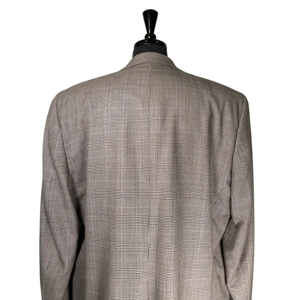 Lauren Ralph Lauren Mens 46L Wool Blazer Brown Glen Plaid Check Sport Coat 2 Btn